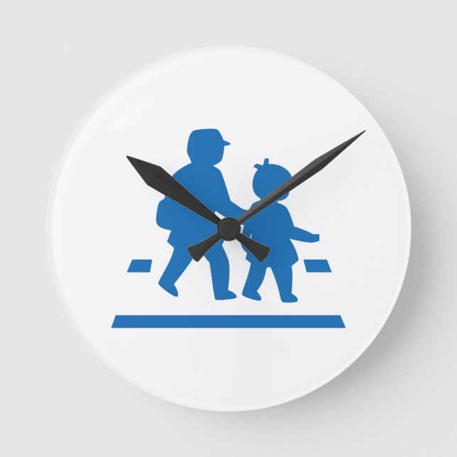 School Children Crossing >> Japanese Traffic Sign Round Clock (Front)