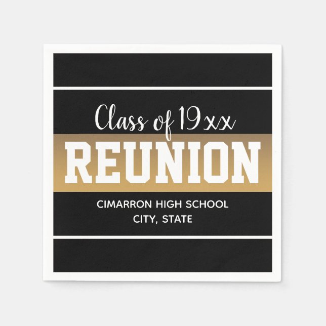 School Class Reunion Any Year Black Gold Napkins (Front)