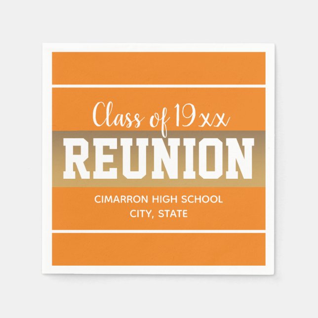 School Class Reunion Any Year Orange Gold Napkins (Front)