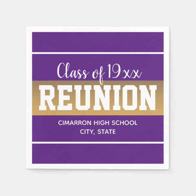 School Class Reunion Any Year Purple Gold Napkins (Front)