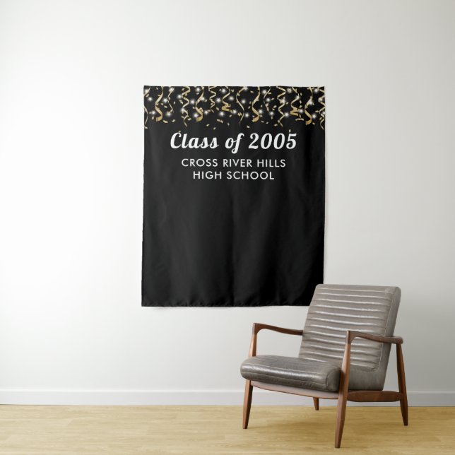 School Class Year Black Gold Custom Backdrop Tapestry (In Situ)