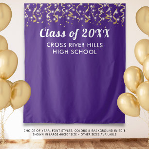 School Class Year Photo Backdrop Purple Gold White Tapestry