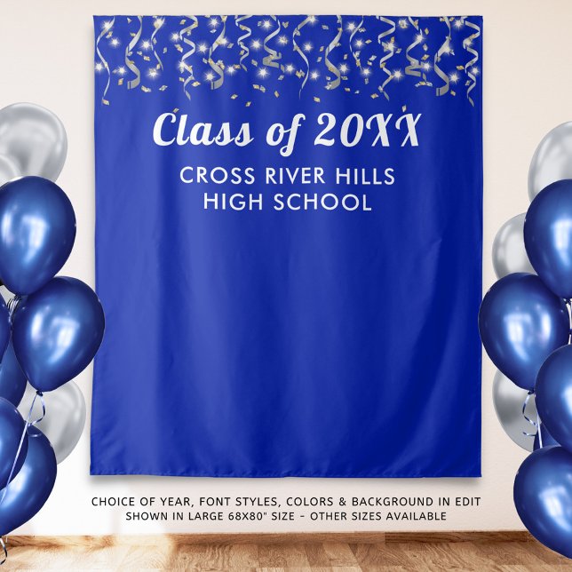 School Class Year Photo Backdrop Royal Blue Silver Tapestry (Creator Uploaded)