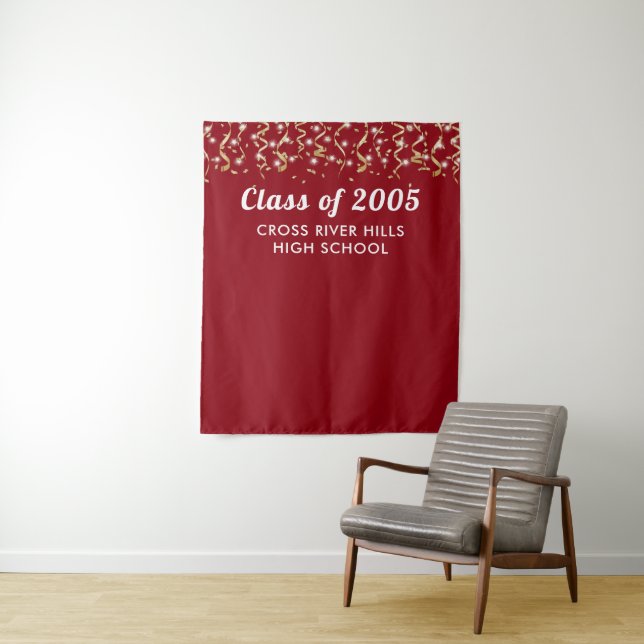 School Class Year Red Gold Custom Backdrop Tapestry (In Situ)