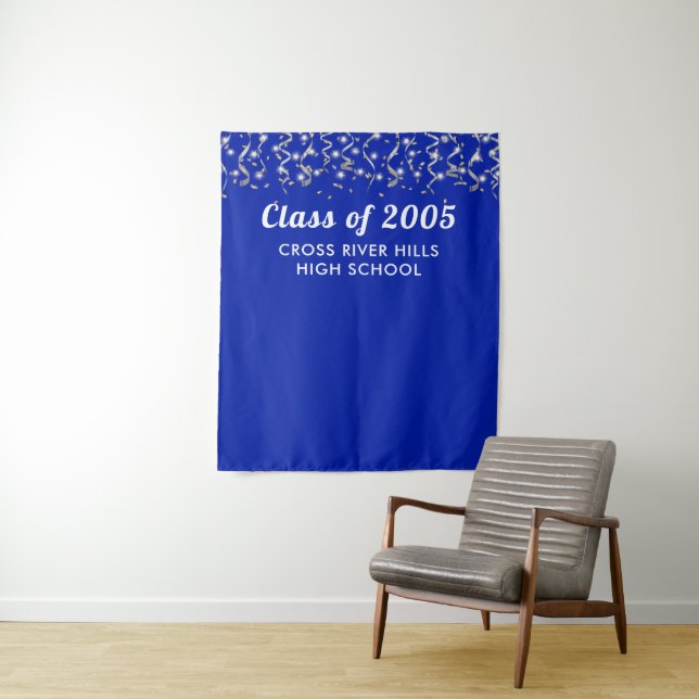 School Class Year Royal Silver Custom Backdrop Tapestry (In Situ)