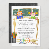 School classroom blackboard cartoon kids colourful