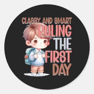 School Cly Smart Ruling The First Day Kindergarten Classic Round Sticker