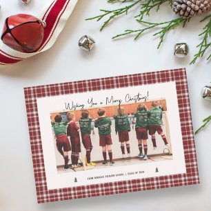 School/college Merry Christmas Children Red Plaid Holiday Card