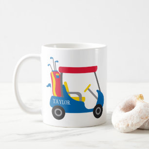 School Colors - Blue, Crimson & Yellow Golf Cart Coffee Mug