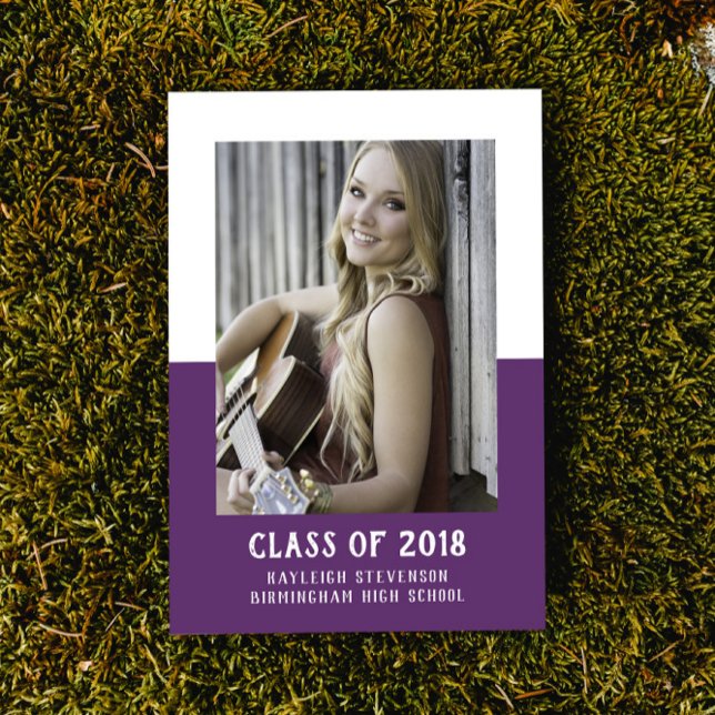 School Colour Block Graduation Invite | Purple (School Color Block Photo Graduation Invite - Purple)