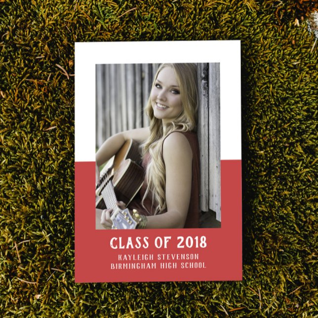 School Colour Block Graduation Invite | Red (School Color Block Photo Graduation Invite - Red)
