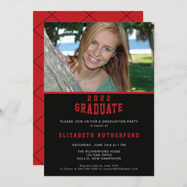 School Colours 20XX Graduate Photo Card (Front/Back)