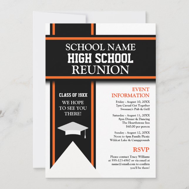 School Colours Banner Custom Class Reunion Invitation (Front)