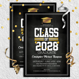 School Colours Black and Gold Graduation Party Invitation