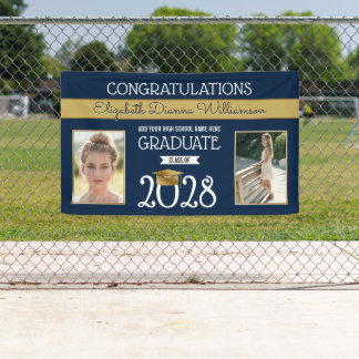 School Colours Blue and Gold Graduation Banner