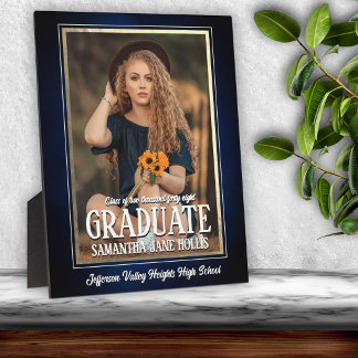 School Colours Blue and Gold Graduation Photo Plaque