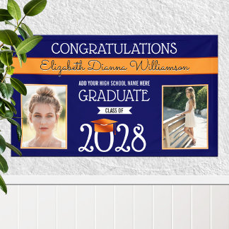School Colours Blue and Orange Graduation Banner