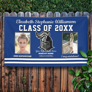 School Colours Blue and White Graduation Banner