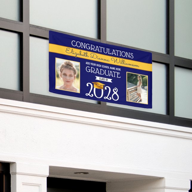 School Colours Blue and Yellow Graduation Banner (Outside Building)