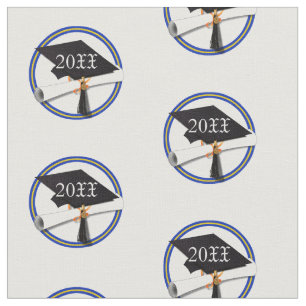 School Colours Blue & Gold Grad Cap w/Diploma Fabric