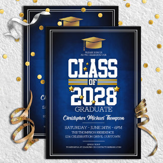 School Colours Blue|Gold Graduation Party Invitation