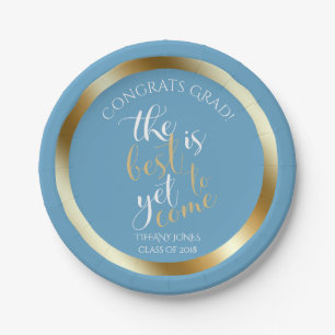 School Colours Blue The Best is Yet to Come Grad Paper Plate