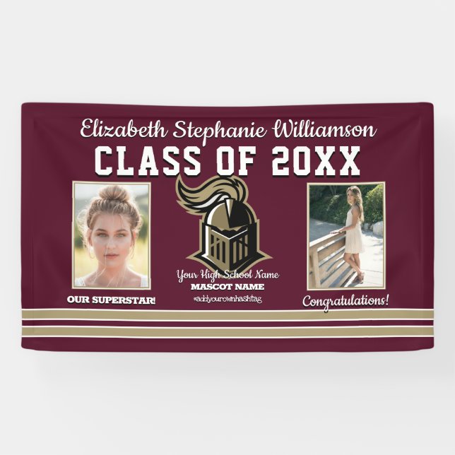 School Colours Burgundy and Gold Graduation Banner (Horizontal)