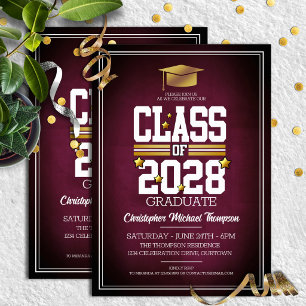 School Colours Burgundy and Gold Graduation Party Invitation