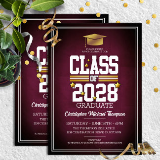 School Colours Burgundy and Gold Graduation Party Invitation