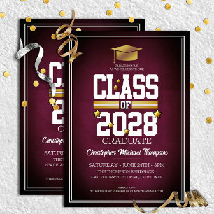 School Colours Burgundy and Gold Graduation Party Invitation