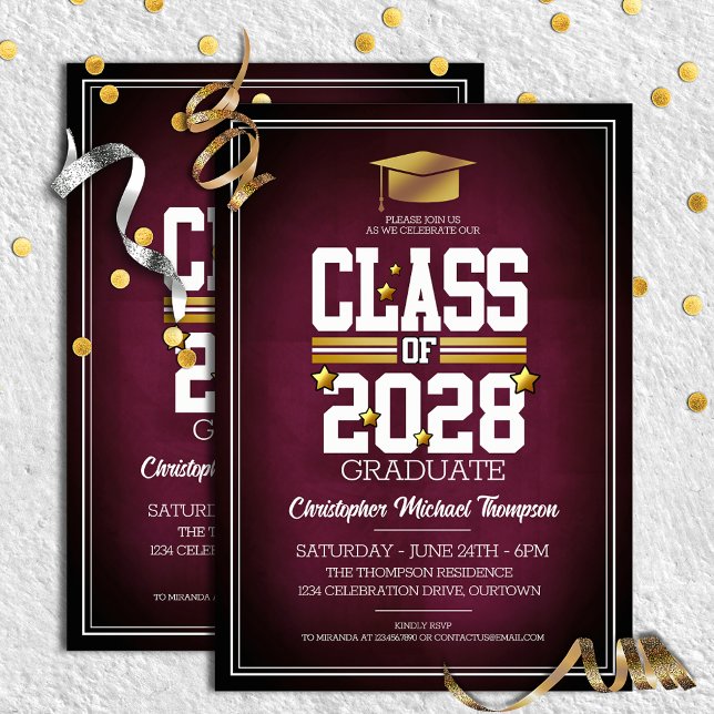 School Colours Burgundy and Gold Graduation Party  Invitation (Creator Uploaded)