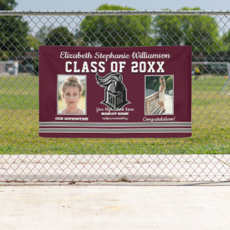 School Colours Burgundy and Silver Graduation Banner