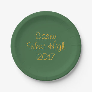 School Colours Forest Green and Gold Graduation Paper Plate