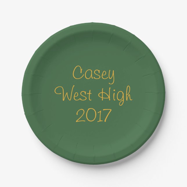 School Colours Forest Green and Gold Graduation Paper Plate (Front)