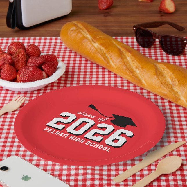 School Colours Grad RED CUSTOMIZABLE Paper Plate (Picnic)