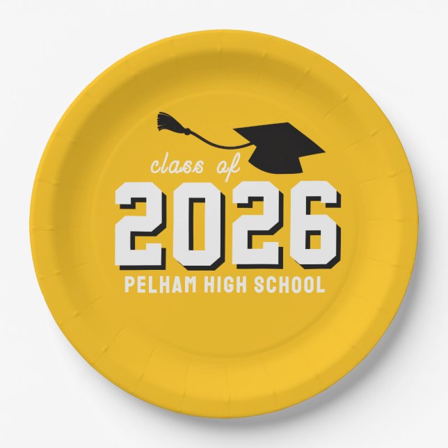 School Colours Grad YELLOW CUSTOMIZABLE Paper Plate (Front)