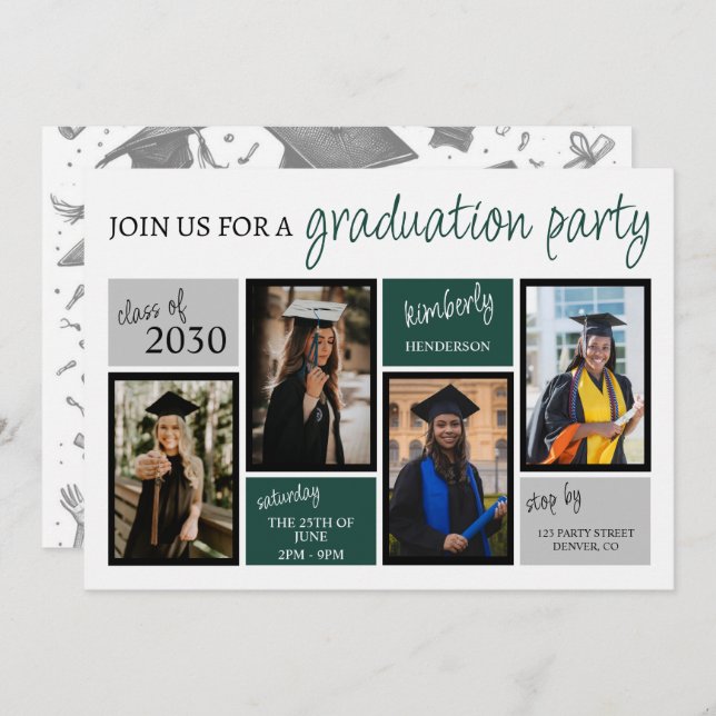 School Colours Graduation Party Invitation (Front/Back)