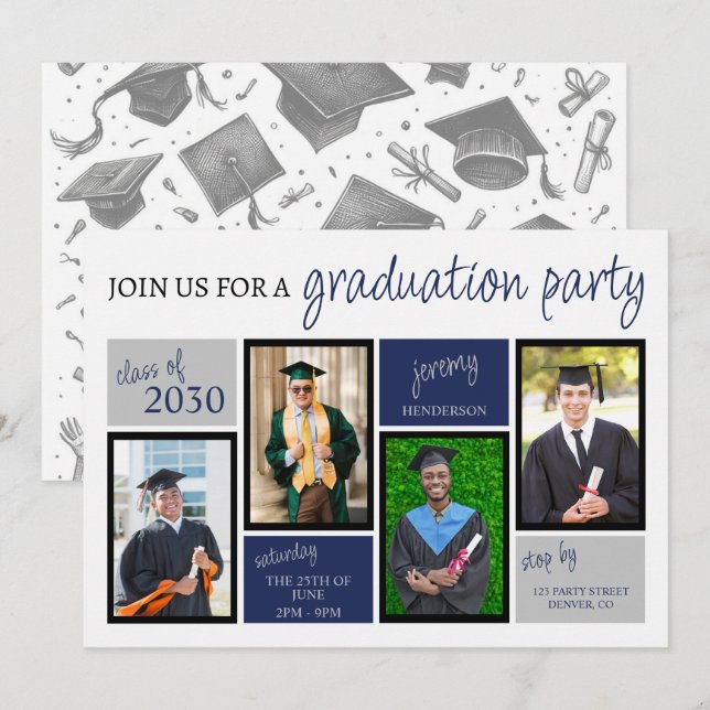 School Colours Graduation Party Invitation (Front/Back)