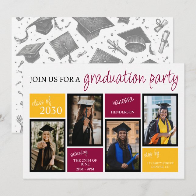 School Colours Graduation Party Invitation (Front/Back)