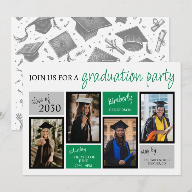 School Colours Graduation Party Invitation (Front/Back)