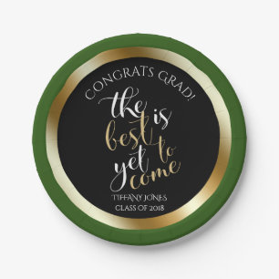 School Colours Green The Best is Yet to Come Grad Paper Plate
