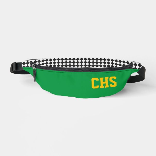 School Colours INITIALS Chequerboard Team Fun Bum Bags (Front)