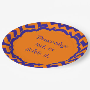 School-Colours-Monogram Chevron Orange-Blue- Paper Plate