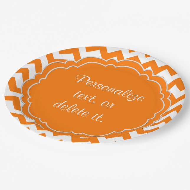 School-Colours-Monogram Chevron Orange-White- Paper Plate (Angled)