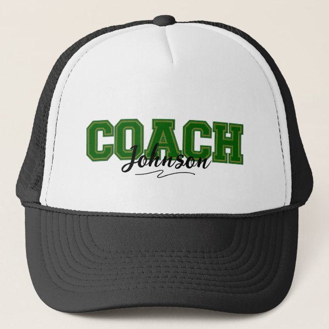 School Colours Personalised Coach-Green and Gold Trucker Hat (Front)