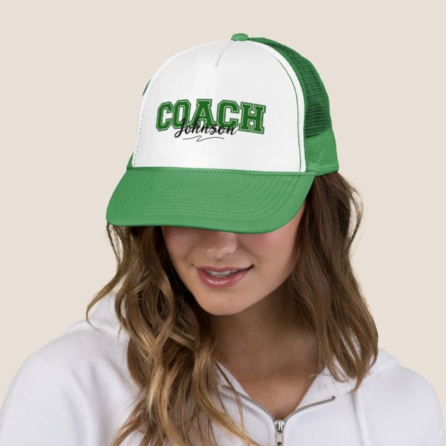 School Colours Personalised Coach-Green and White Trucker Hat (In Situ)