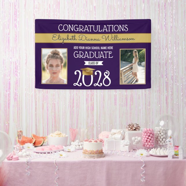 School Colours Purple and Gold Graduation Banner (Party)