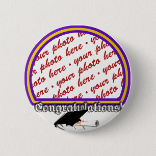 School Colours Purple & Gold Graduation Frame 6 Cm Round Badge
