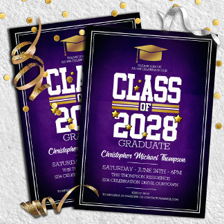 School Colours Purple | Gold Graduation Party Invitation