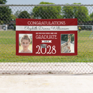 School Colours Red and Silver Graduation Banner